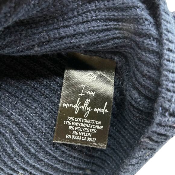 NIC+ZOE Navy Blue Ribbed Knit Fringe Sleeve Sweater Womens Large Cotton Blend - Picture 3 of 8